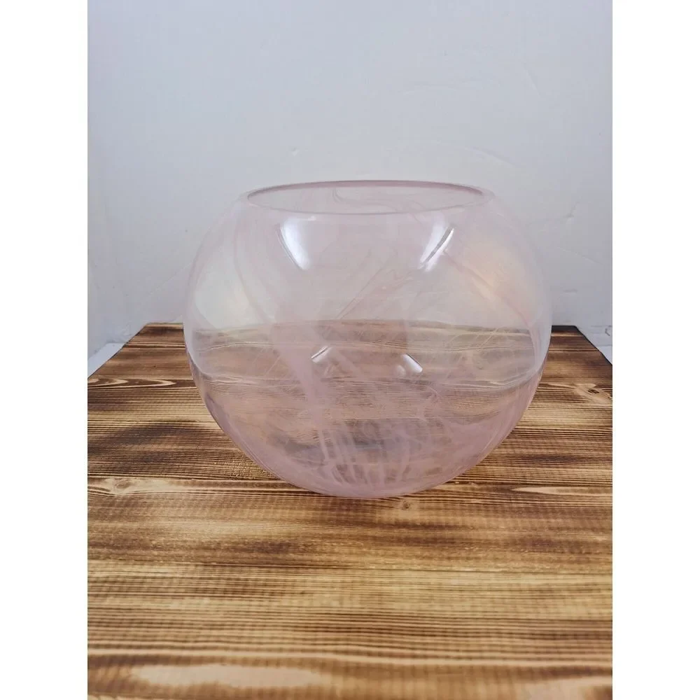 Round  Pink Swirl Art Vase Glass Planter Terrarium Fish Bowl Container 5.5